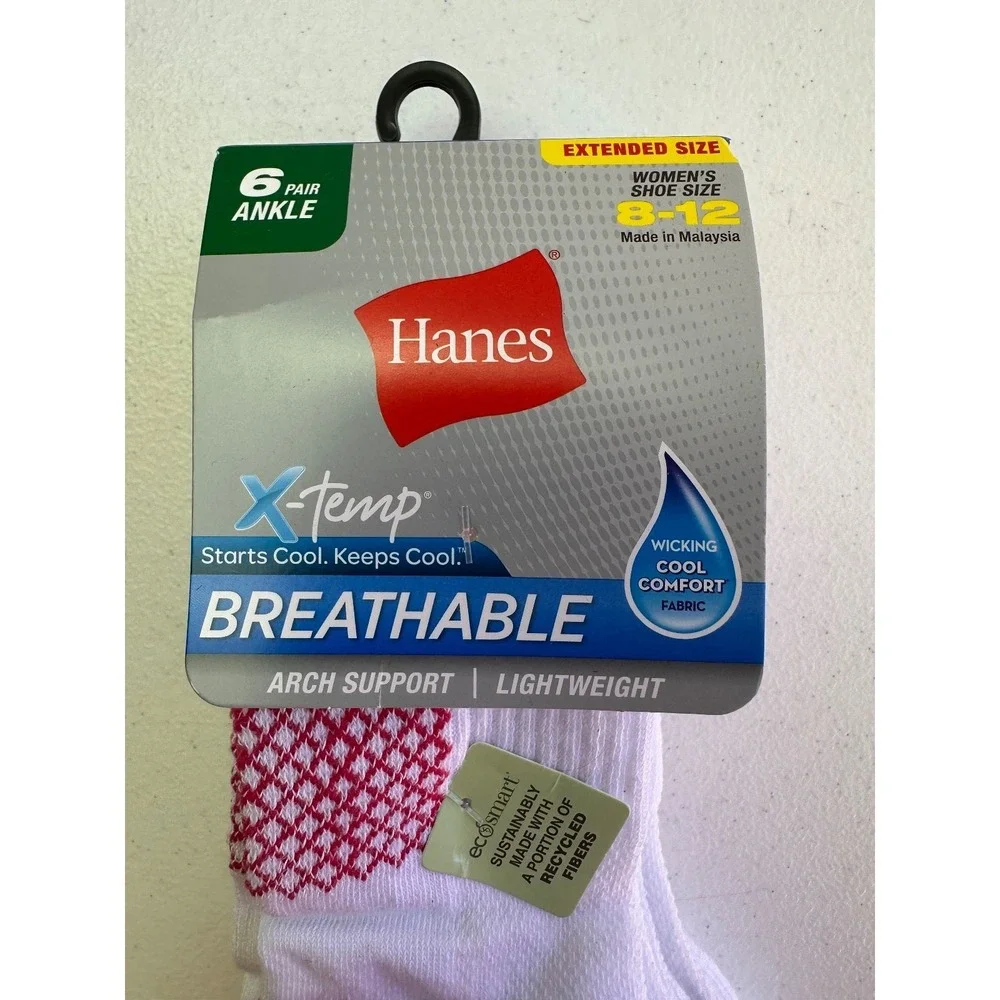 Hanes X-Temp Cool Comfort Ankle Socks 6 Pack Womens 8-12 Breathable NEW Everyday